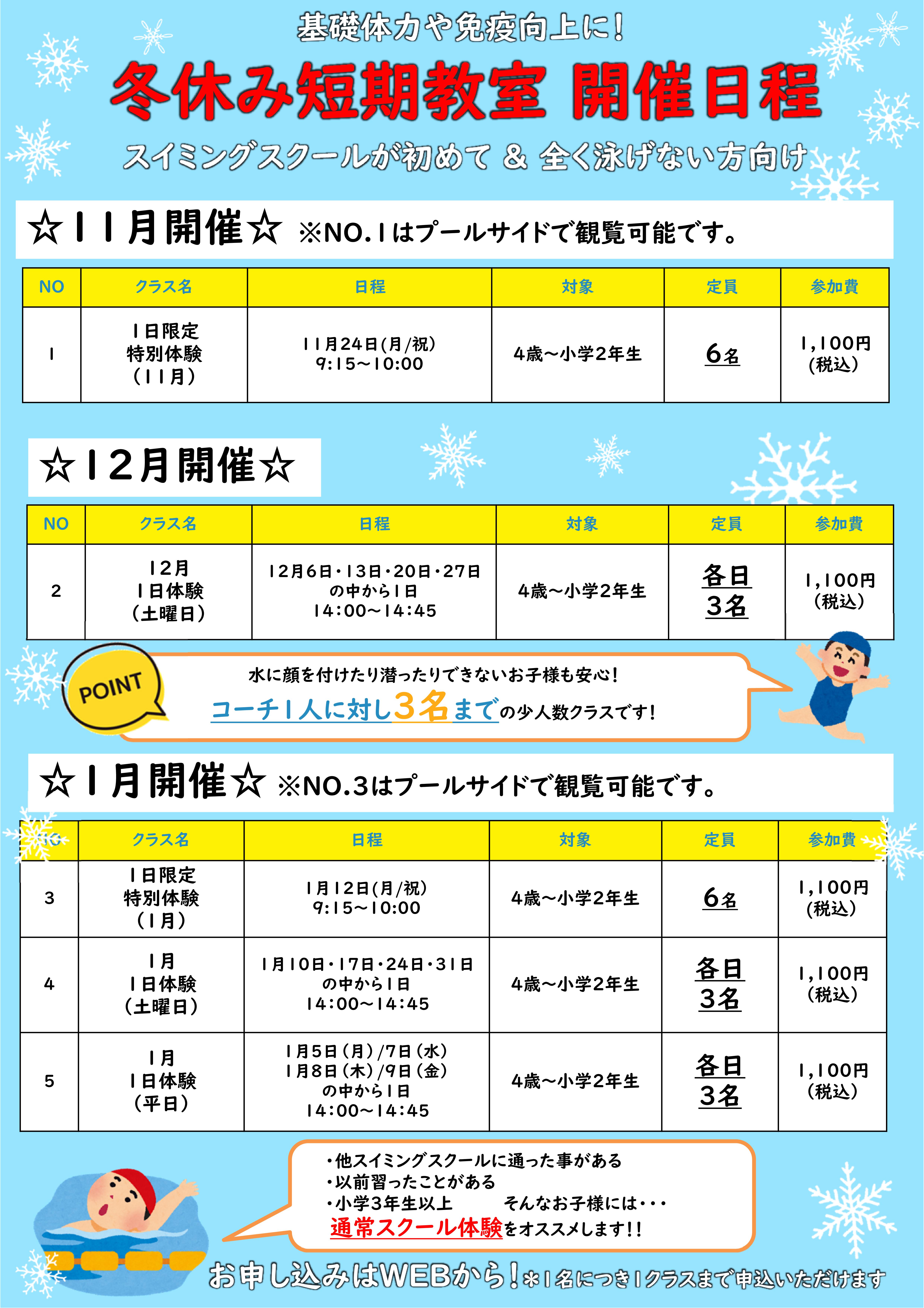 冬の短期水泳教室