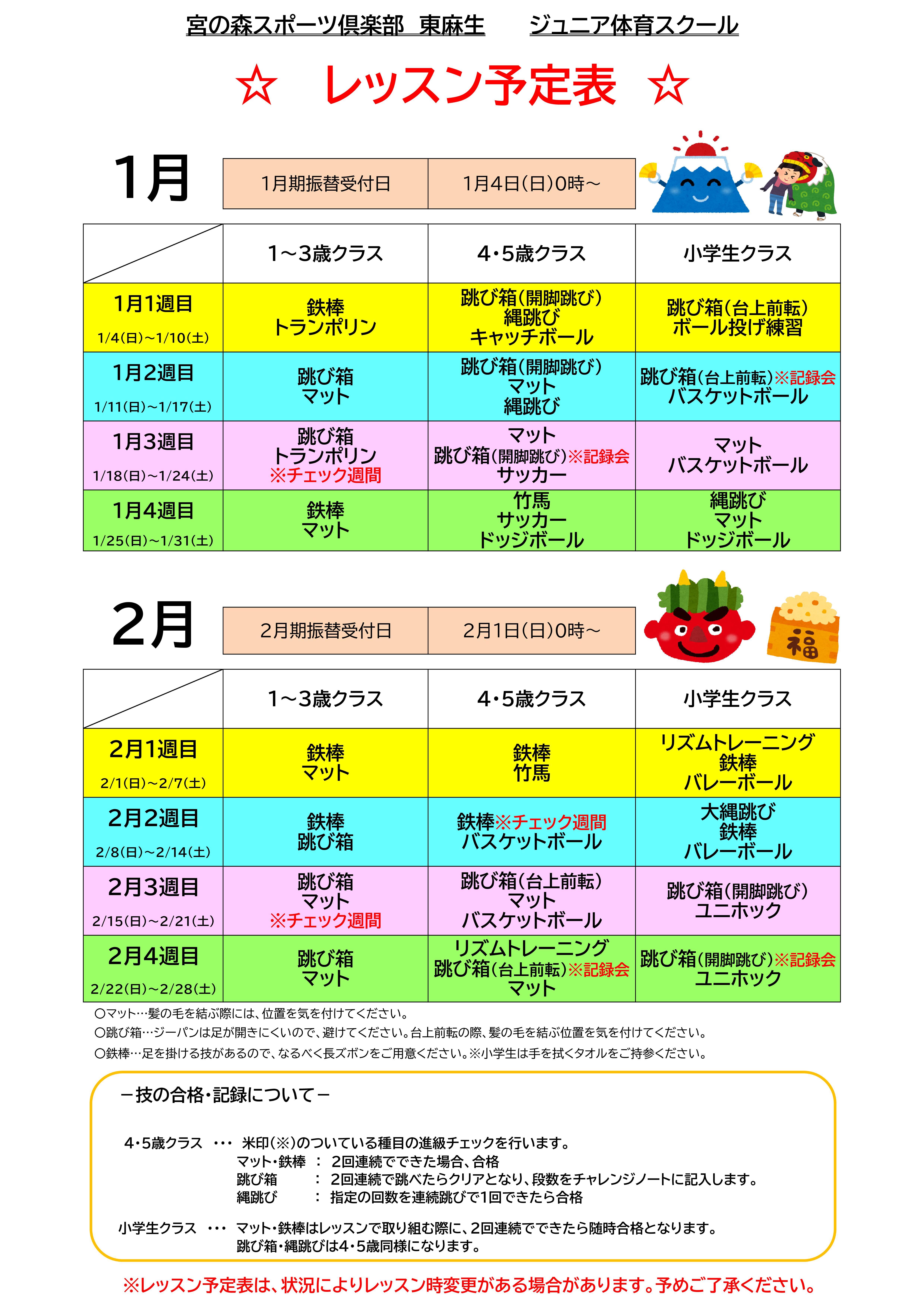 【ジュニア体育】1・2月レッスン内容