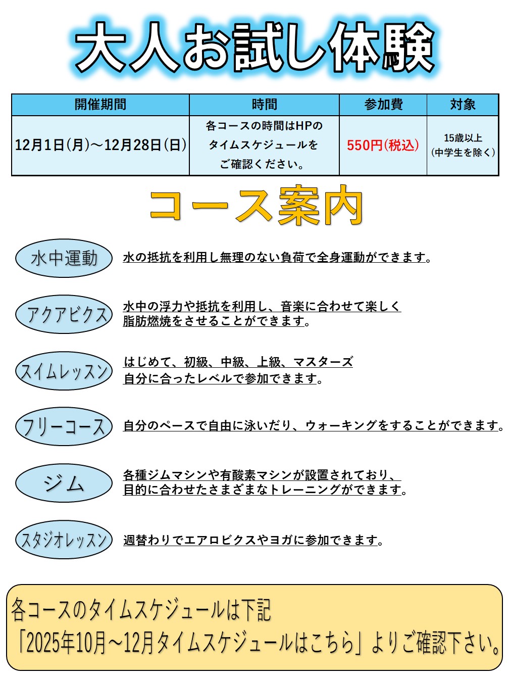 今がお得!12月大人お試し体験案内